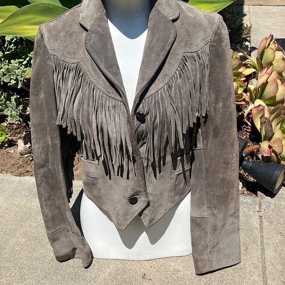 PIONEER Taupe Suede Fringe Blazer - Picture 8 of 12